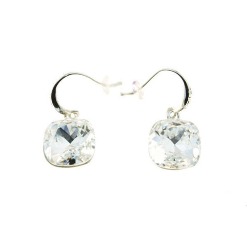 Picture of Crystal Square Dangle Pierced Hook Earrings. Crystal  Color