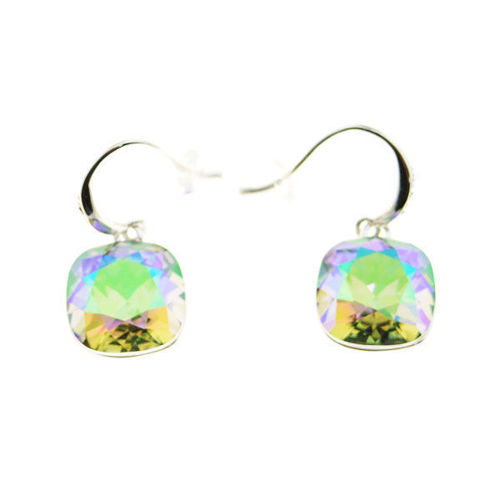 Picture of Crystal Square Dangle Pierced Hook Earrings. Crystal Aurore Boreale (001 lumg) Color