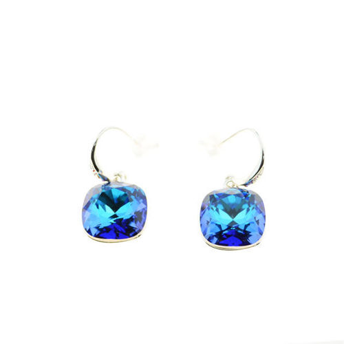 Picture of Crystal Square Dangle Pierced Hook Earrings. Montana (207) Color