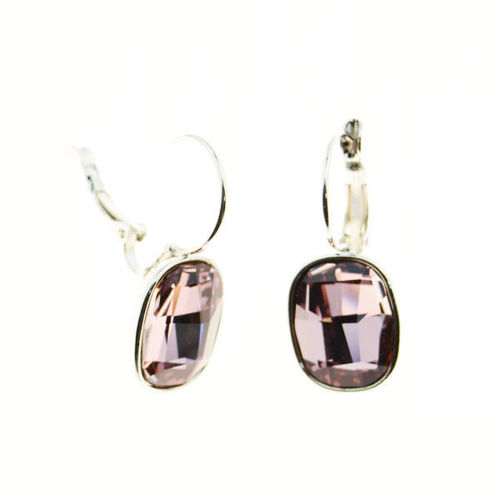 Picture of Crystal Square Shape Leverback Drop Earrings. Amethyst (204) Color