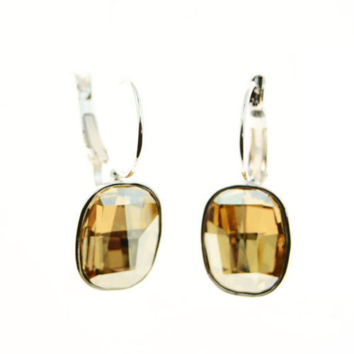 Picture of Crystal Square Shape Leverback Drop Earrings. Topaz (203) Color