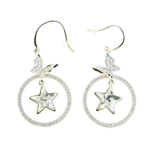 Picture of Crystal Star In Circle Top Butterfly Hook Earrings. Crystal  Color