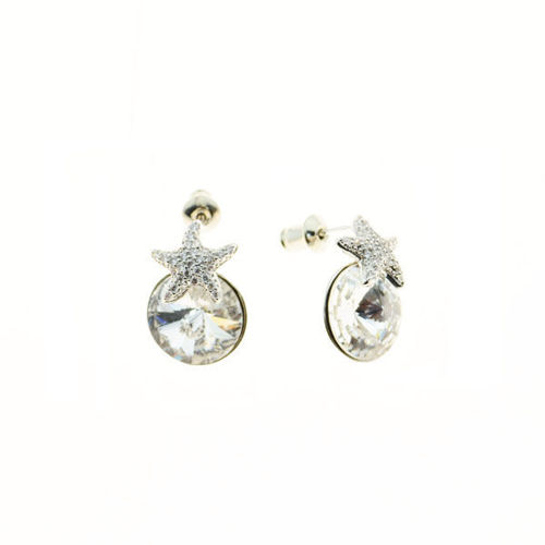 Picture of Crystal Starfish On Ball Pierced Sterling Silver Post Earring. Crystal  Color