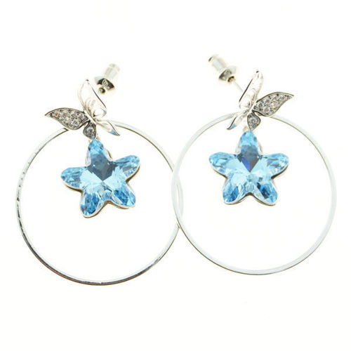 Picture of Crystal Starfish On Butterfly Earrings. Light Turquoise (263) Color