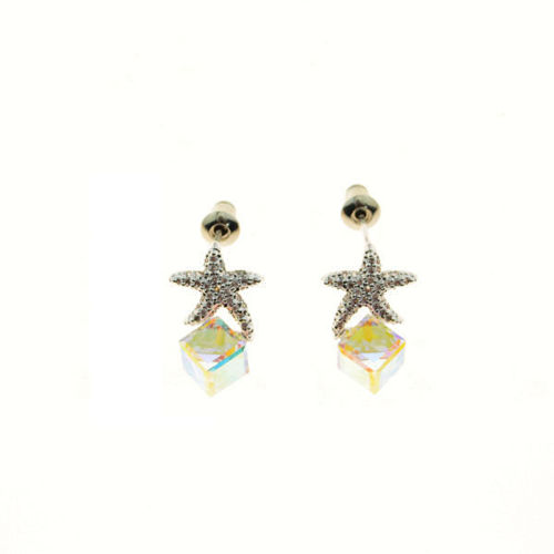 Picture of Crystal Starfish On Square Earrings. Crystal Aurore Boreale (001 Ab) Color