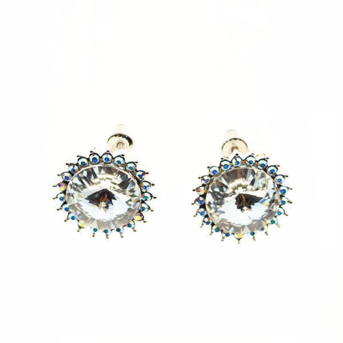 Picture of Crystal Sterling Silver Post Circle Earrings. Crystal  Color