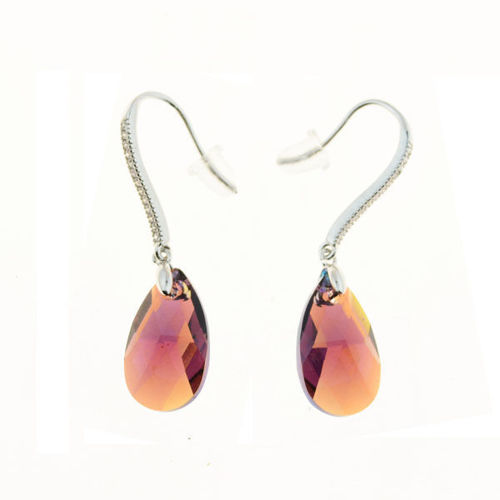 Picture of Crystal Teardrop Dangle Hook Earrings. Amethyst (204) Color