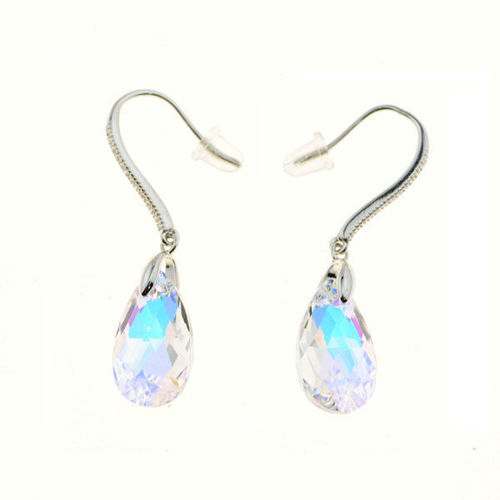 Picture of Crystal Teardrop Dangle Hook Earrings. Crystal Aurore Boreale (001 Ab) Color