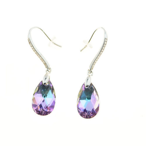 Picture of Crystal Teardrop Dangle Hook Earrings. Crystal Vitrail Medium (001 Vol) Color