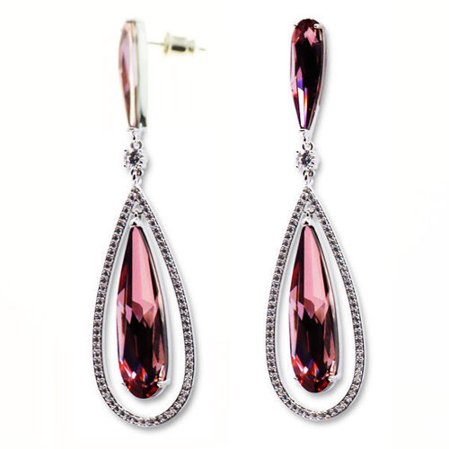 Picture of Crystal Teardrop Dangle Pierced Earrings. Amethyst (204) Color