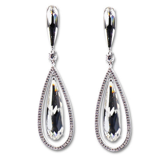 Picture of Crystal Teardrop Dangle Pierced Earrings. Crystal  Color