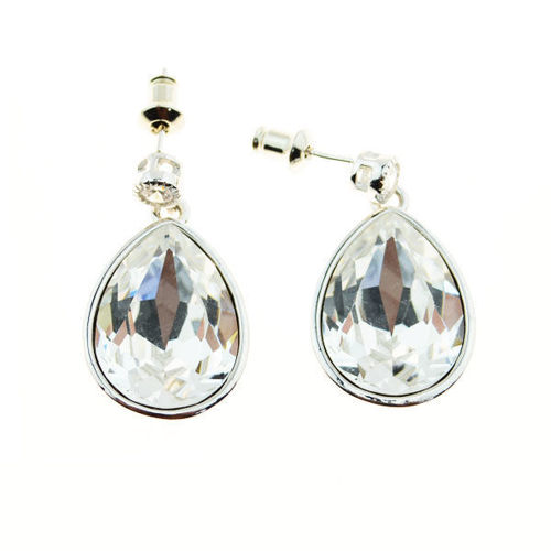 Picture of Crystal Teardrop Dangle Pierced Earrings. Crystal  Color