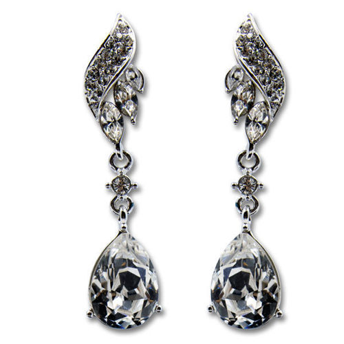 Picture of Crystal Teardrop Dangle Pierced Earrings. Crystal  Color