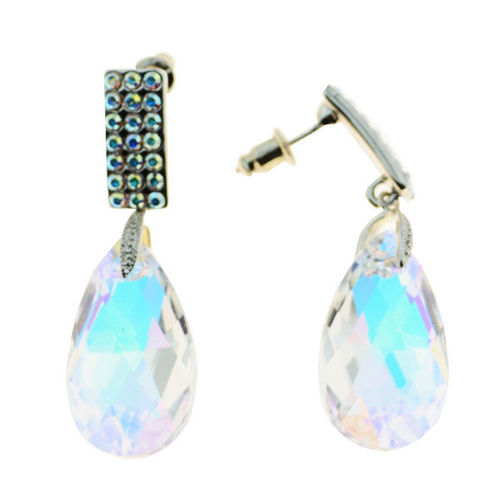 Picture of Crystal Teardrop Dangle Pierced Earrings. Crystal Aurore Boreale (001 Ab) Color