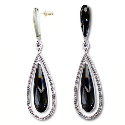 Picture of Crystal Teardrop Dangle Pierced Earrings. Montana (266) Color