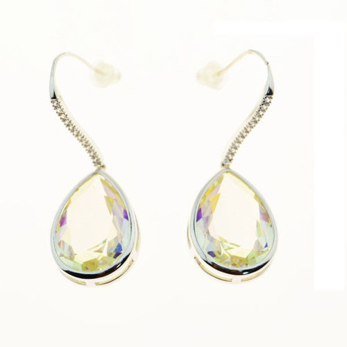 Picture of Crystal Teardrop Dangle Pierced Hook Earrings. Montana (213) Color