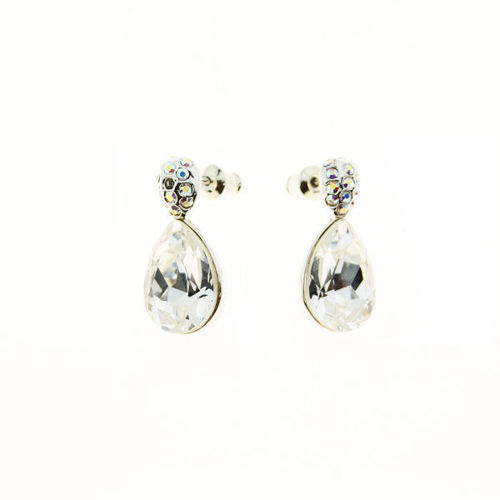 Picture of Crystal Teardrop Pierced Sterling Silver Post Earrings. Crystal  Color