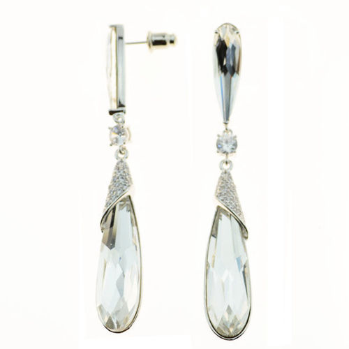 Picture of Crystal Teardrop Pierced Sterling Silver Post Earrings. Crystal  Color