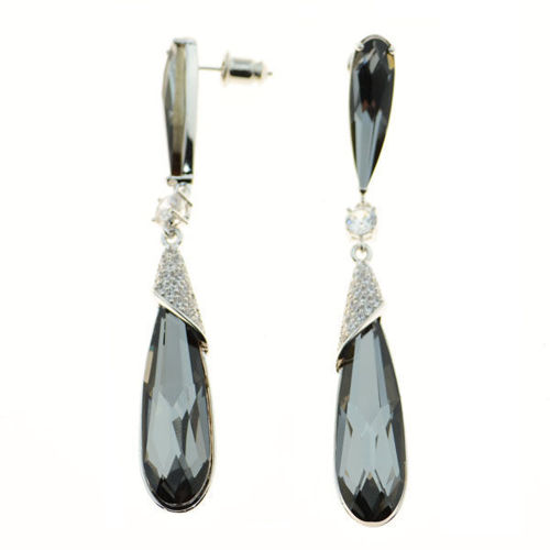 Picture of Crystal Teardrop Pierced Sterling Silver Post Earrings. Montana (539) Color