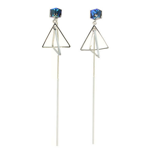 Picture of Crystal Triangle Dangle Drop Chaining Poerced Earrings. Crystal Vitrail Medium (217) Color