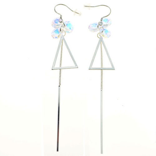 Picture of Crystal Triangle Drop Changing Aurora Borealis Bella Earrings. Crystal Aurore Boreale (001 Ab) Color