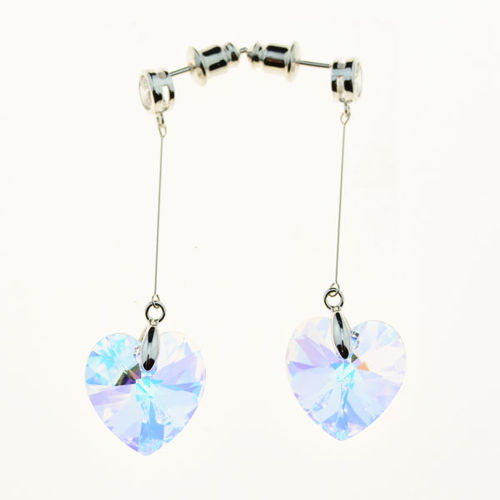 Picture of Crystal Wireing Strling Silver Heart Earrings. Crystal Aurore Boreale (001 Ab) Color