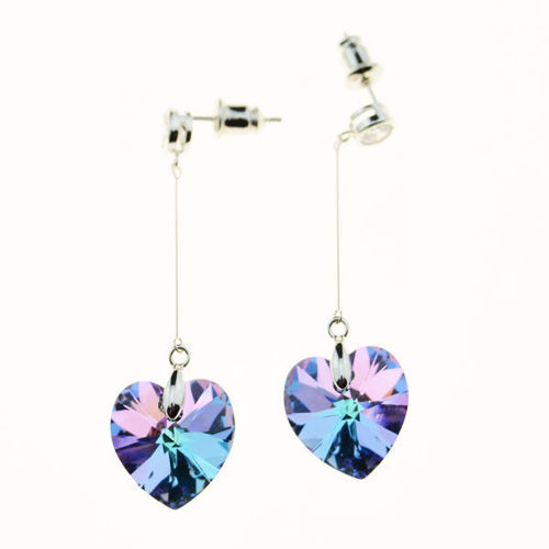 Picture of Crystal Wireing Strling Silver Heart Earrings. Crystal Vitrail Medium (001 Vm) Color