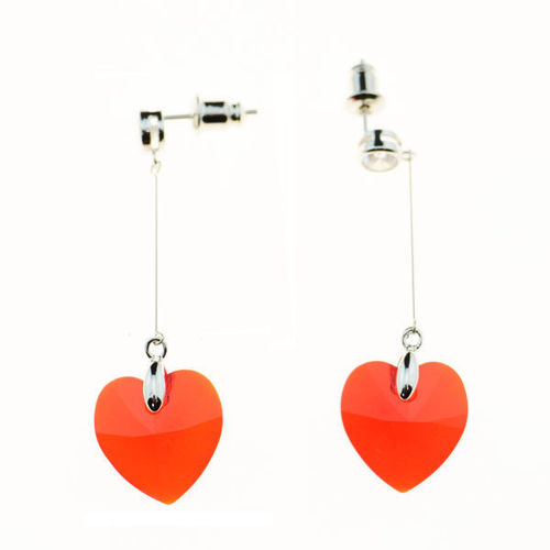 Picture of Crystal Wireing Strling Silver Heart Earrings. Siam (227) Color