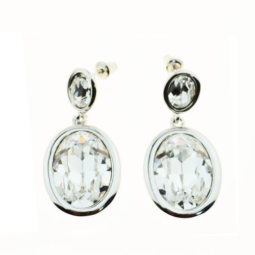 Picture of Crystaloval Drop Pierced Sterling Silver Post Earrings. Crystal  Color