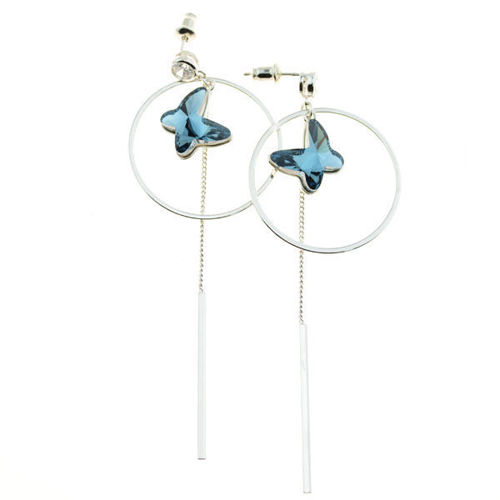 Picture of Crystl Butterfly In Circle Changing Dangle Sterling Silver Post Pierced Earrings. Crystal Vitrail Medium (001 Vm) Color