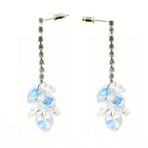 Picture of Crystl Cube Drop Flower Pierced Strling Silver Post Earrings. Crystal Aurore Boreale (001 Ab) Color