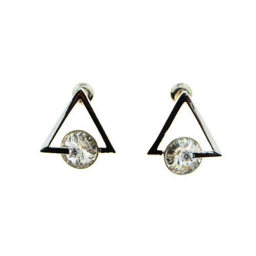 Picture of Crystl Pierced Corcle On Triangle Earrings. Crystal  Color