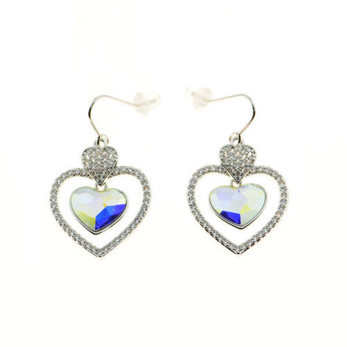 Picture of Double Heart Pierced Bella Earrings. Crystal Aurore Boreale (001 Ab) Color