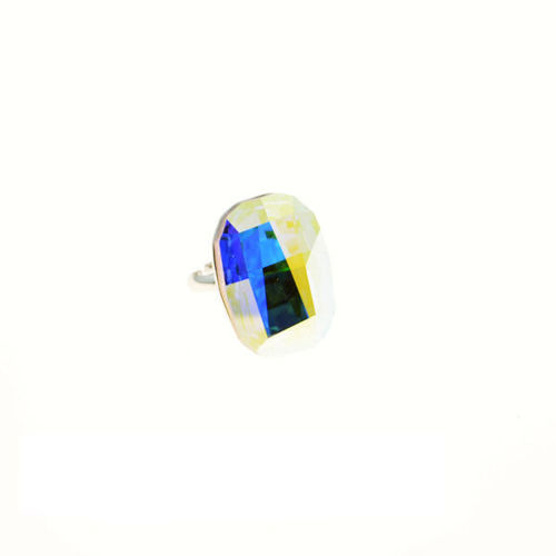 Picture of Crystal Large Rectangle Shape Ring. Crystal Aurore Boreale (001 Ab) Color