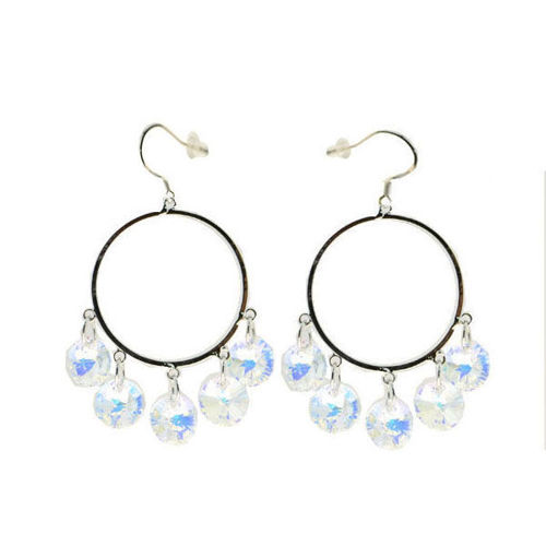 Picture of Cryatal Circle With Dangle Earrings. Crystal Aurore Boreale (001 Ab) Color