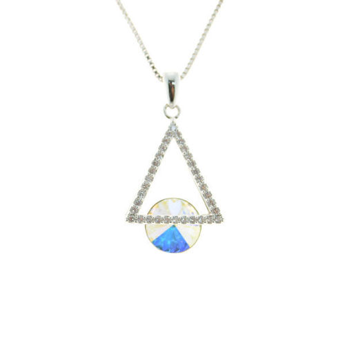 Picture of Crysta Triangle On Circle Necklace. Crystal Aurore Boreale (001 Ab) Color