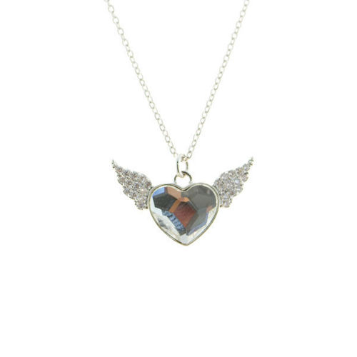 Picture of Crystal Angel Wing With Heart Necklace. Crystal