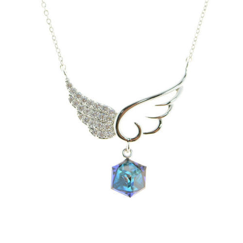 Picture of Crystal Angle Wing With Cube Square Necklace. Emerald (205) Color