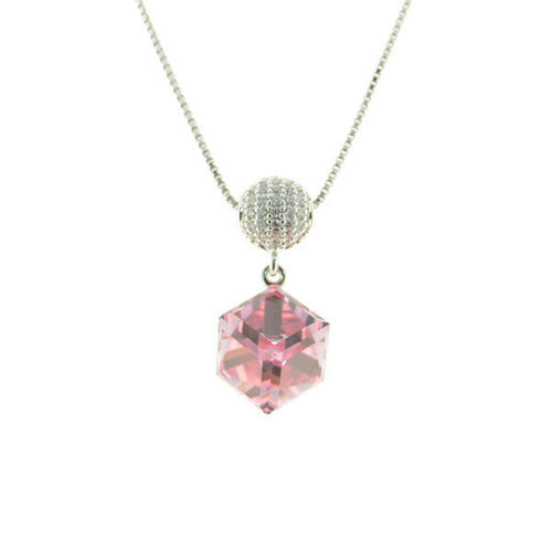 Picture of Crystal Cube Circle And Square Necklace. Crystal Vitrail Medium (001 Vm) Color