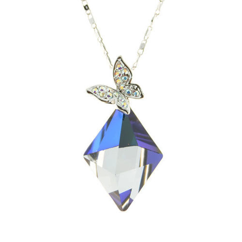 Picture of Crystal Diamond Shape On Butterfly Design Necklace. Crystal Vitrail Medium (001 Vm) Color