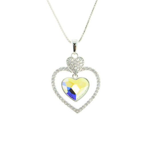 Picture of Crystal Double Heart Necklace. Crystal Aurore Boreale (001 Ab) Color