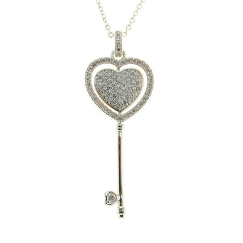 Picture of Crystal Key Shape Heart Design Necklace. Crystal  Color