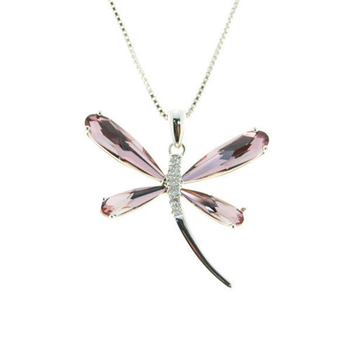 Picture of Crystal Medium Size Dragonfly Necklace. Amethyst (204) Color