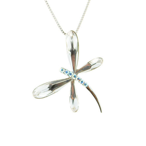 Picture of Crystal Medium Size Dragonfly Necklace. Crystal  Color