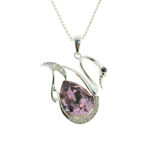 Picture of Crystal Swan Necklace. Amethyst (204) Color