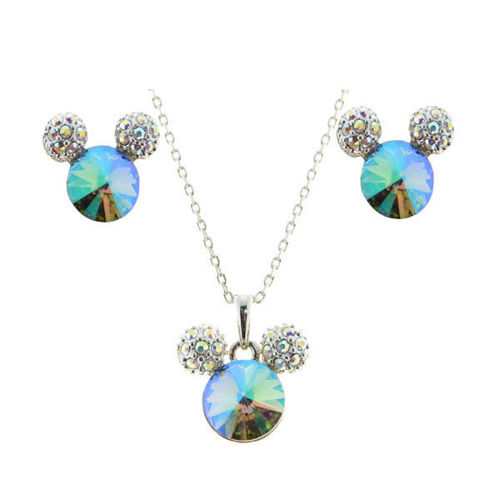 Picture of Crystal Mikey Mouse Design Necklace And Earrings Set Of 3. Crystal Volcano Color (001 vol) Color