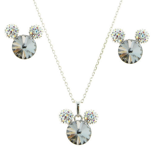 Picture of Crystal Mikey Mouse Design Necklace And Earrings Set Of 3. Denim Blue (266) Color