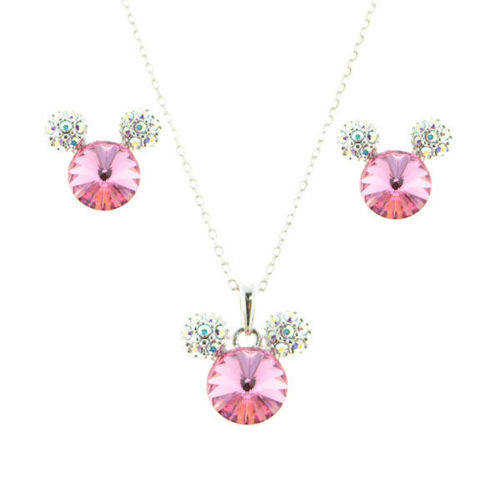 Picture of Crystal Mikey Mouse Design Necklace And Earrings Set Of 3. Hyacinth (236) Color