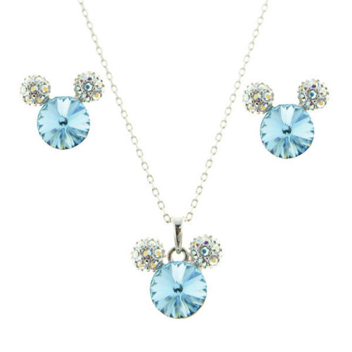 Picture of Crystal mikey Mouse Design Necklace And Earrings Set Of 3. Light Turquoise (263) Color