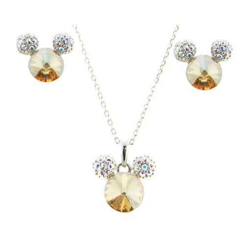 Picture of Crystal Mikey Mouse Design Necklace And Earrings Set Of 3. Topaz (203) Color